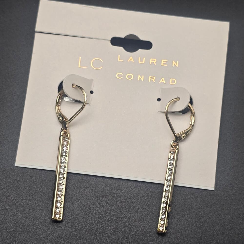 Lauren Conrad Rhinestone Earrings Drop Dangle Bar NWT On Card